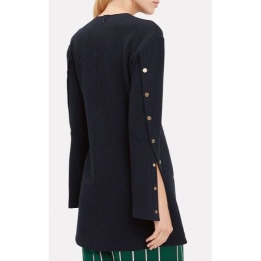 Derek Lam Snapped Long Sleeve Wool Crepe Tunic Top dark blue, size US 4 - Picture 5 of 16